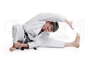 Karate, man in a kimono limberingup