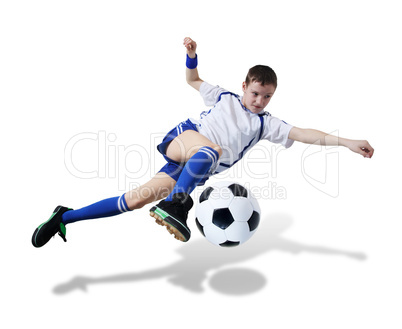 Boy with soccer ball, Footballer. (isolated)