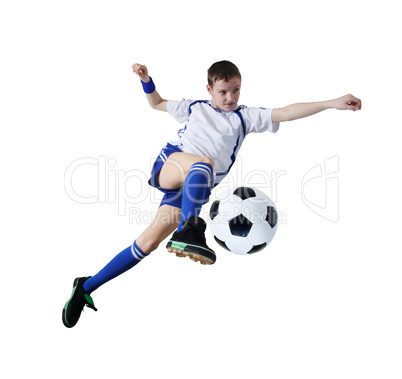 Boy with soccer ball, Footballer. (isolated)