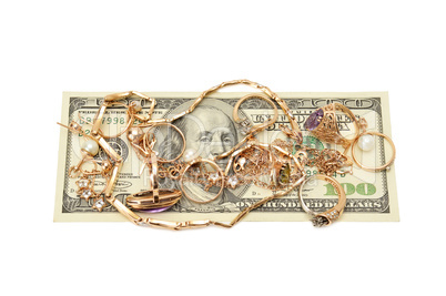 Gold ornaments and dollars