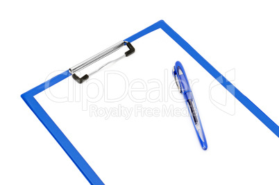 clipboard and ballpoint pen