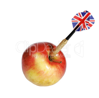 Dart and apple on a white