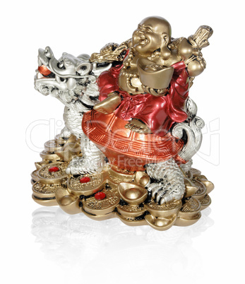 Statuette of Hotei (Buddha) to the dragon