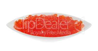 Red caviar in a white plate. (salmon)