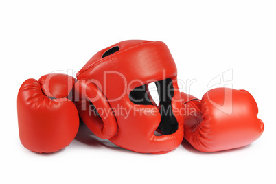 Red boxing-gloves and helmet. (isolated)