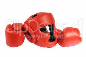 Red boxing-gloves and helmet. (isolated)