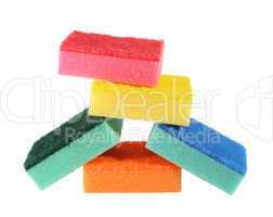heap of coloured bath sponge