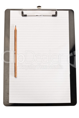 Pencil on the left of note pad
