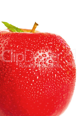 Three quarters of a red wet apple