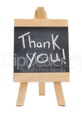 Chalkboard with the words thank you written on it