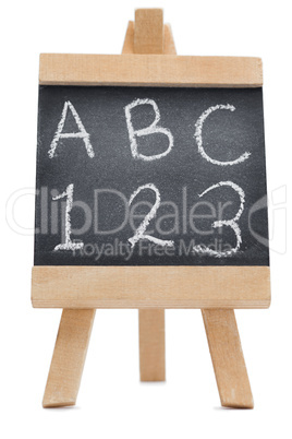 Chalkboard with the letters ABC and the figures 123 written on i