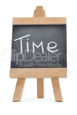 Chalkboard with the word time written on it