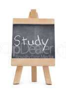 Chalkboard with the word study written on it