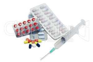 Pills with blister strips and serynge