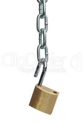 Open padlock and chain