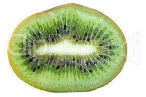 Kiwi slice macro isolated on white
