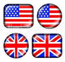 USA and UK Flag Button with 3d effect