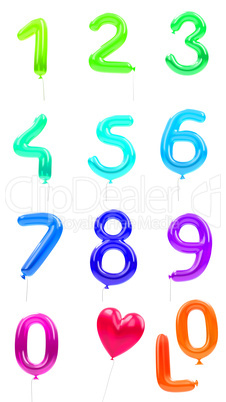 balloon typo numbers 0-9 heart colorful