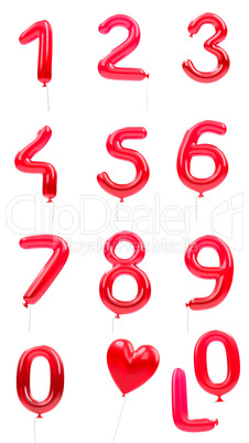 balloon typo numbers 0-9 heart