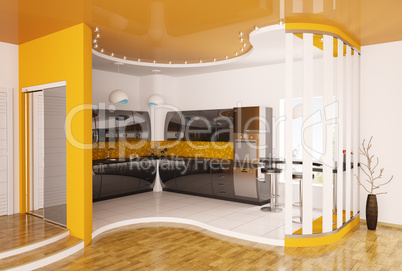 Interior design of modern kitchen 3d render