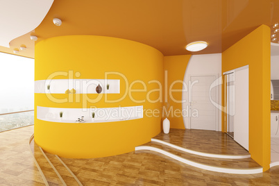 Modern interior design of entrance hall 3d render