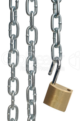 Open padlock and chains