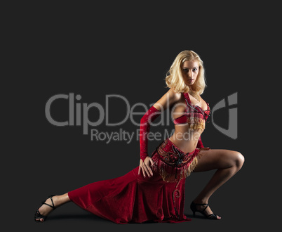Beauty blond dancer - red oriental arabia costume