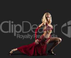 Beauty blond dancer - red oriental arabia costume