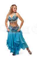 young girl dance in blue arabian oriental costume
