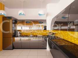 Interior design of modern kitchen 3d render