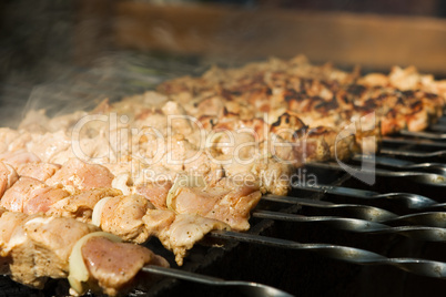 Prepared shish kebab at the campfire