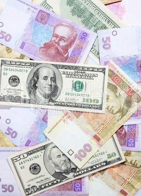 Ukrainian and American money is a background