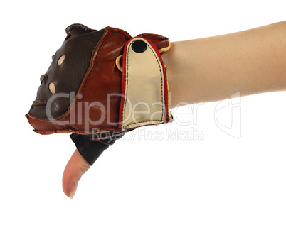 Gestures of hands, a hand is in a leather glove