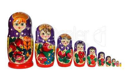 Russian nest-dolls on the white background