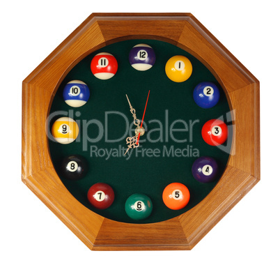 Wall clock, billiards on the white background