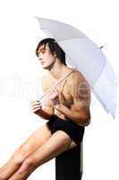Man with a white umbrella