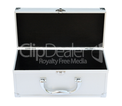 Silvery suitcase. (isolated)