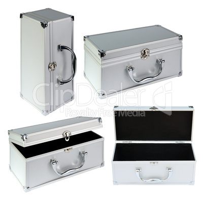 Silvery suitcase. (isolated)