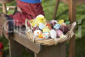 Basket Of Decorated Easter Eggs In basket