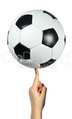 Soccer ball on an index finger