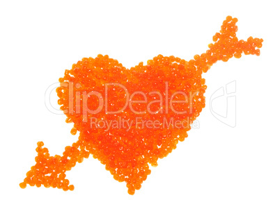 Red caviar in the form of heart