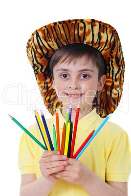 Little boy with crayons