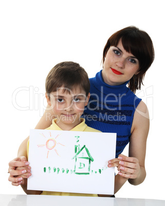 small boy and a young girl with colored pencils