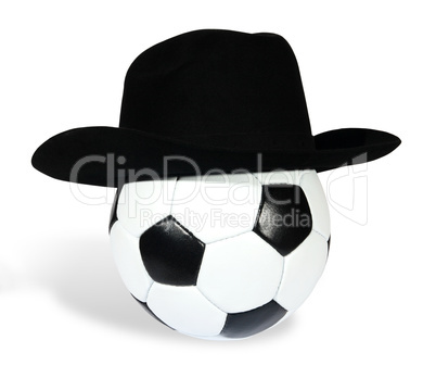 black and white Soccer ball in a black hat