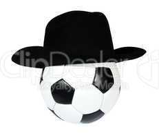 black and white Soccer ball in a black hat