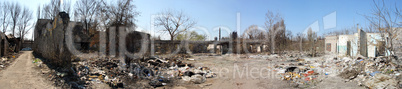 Ruins of city, trash, panorama, ecology