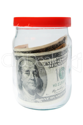 Money in closed glass jars