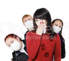 girl was ill of influenza, a man stands behind a mask