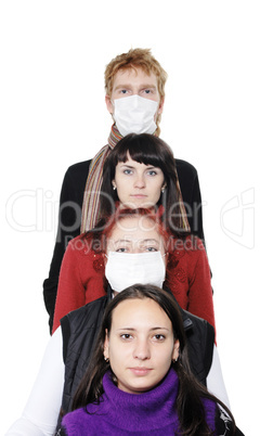 People in masks, ill flu