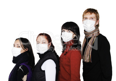 People in masks, ill flu